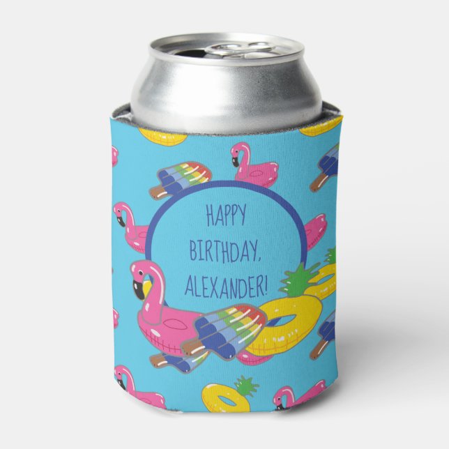 Bright Blue Pool Floats Pattern Personalised Can Cooler (Can Front)