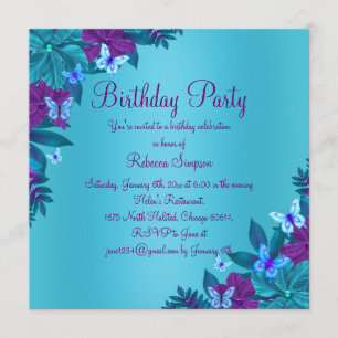 Bright Blue & Purple Butterfly Birthday Invite