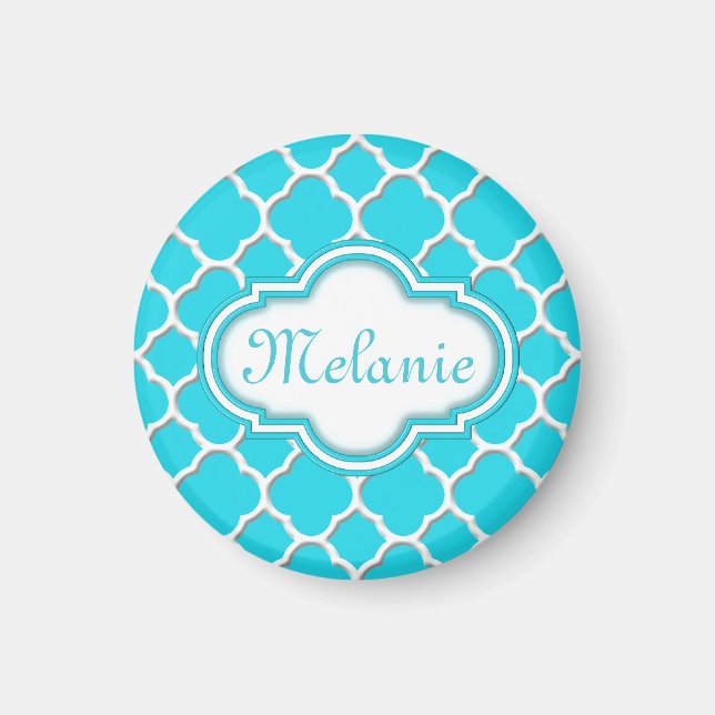 Bright Blue Quatrefoil Trellis Pattern Magnet (Front)