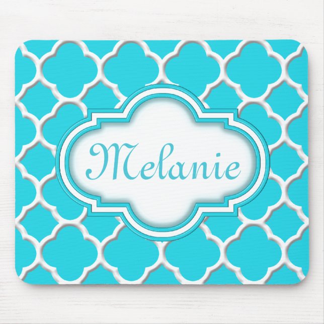 Bright Blue Quatrefoil Trellis Pattern Mouse Pad (Front)