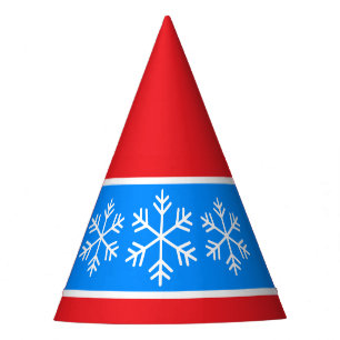 Bright Blue Red Stripes White Alpine Snowflakes Party Hat