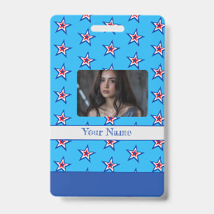 Bright Blue Red & White Star Pattern Badge ID Badge