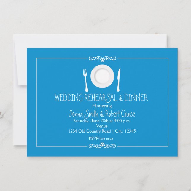 Bright Blue Rehearsal Dinner Invitations (Front)