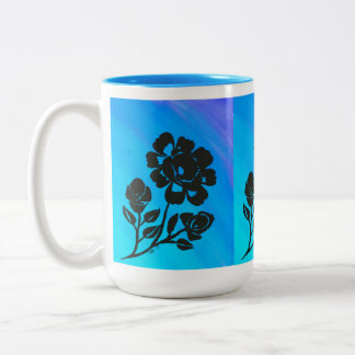 Bright Blue Rose Silhouette Art 15 oz. Coffee Mug