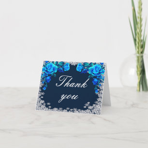 Bright Blue Rose Snowflake Christmas  Thank You Card