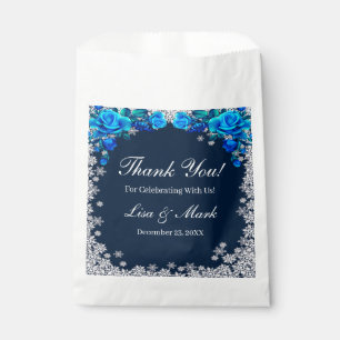 Bright Blue Roses Snowflake Christmas Wedding Favour Bag
