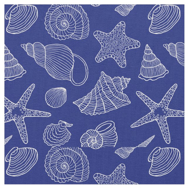 Bright Blue Shell Pattern | Add Your Initial 2 Fabric (Close Up)