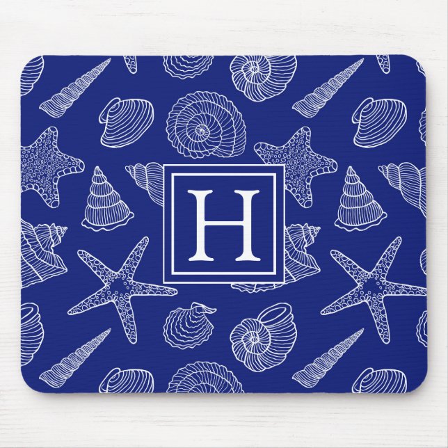 Bright Blue Shell Pattern | Add Your Initial Mouse Pad (Front)