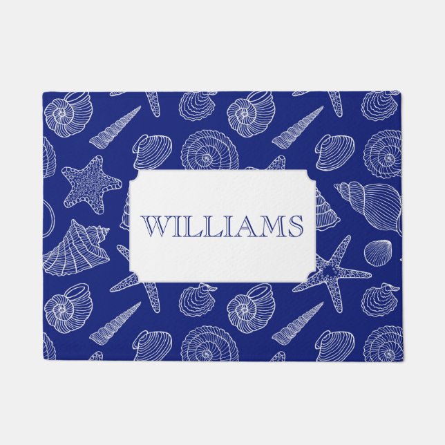Bright Blue Shell Pattern | Add Your Name Doormat (Front)