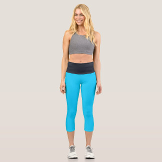 Bright Blue Sky Black High Waisted Yoga Capris
