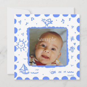 Bright Blue Songbird Birth Announcement