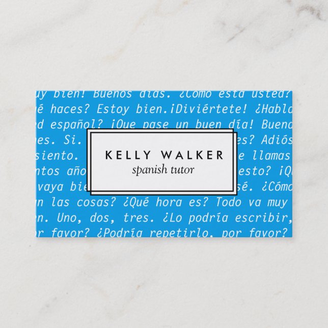 Bright blue Spanish language typography Business Card (Front)