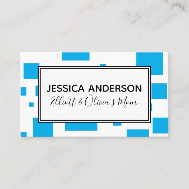 Bright Blue Squares Mummy Play Date Calling Card (Front)