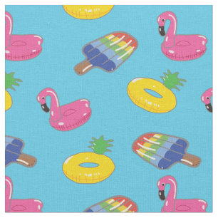Bright Blue Summer Pool Floats Patterned Fabric