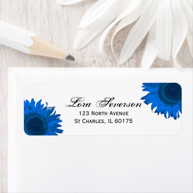 Bright Blue Sunflowers Return Address Label (Insitu)