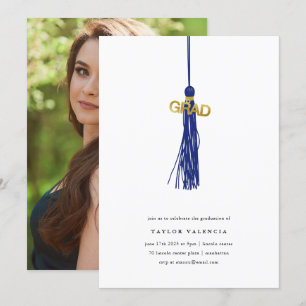 Bright Blue Tassel Graduation Party Photo Custom Invitation