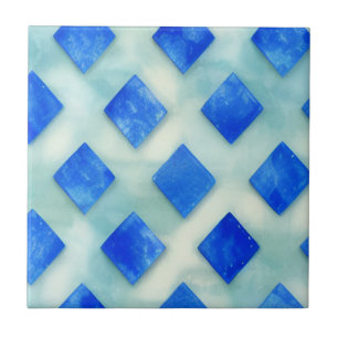 Bright blue teal geometric art ceramic tile