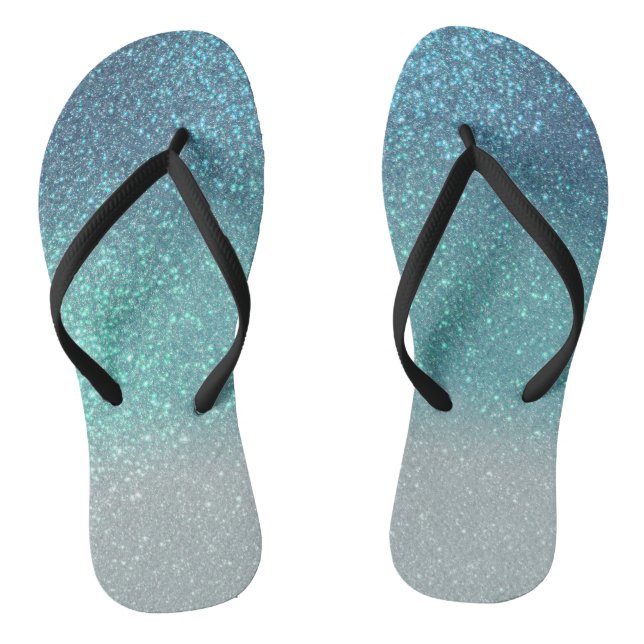 Bright Blue Teal Sparkly Glitter Ombre Gradient Thongs (Footbed)