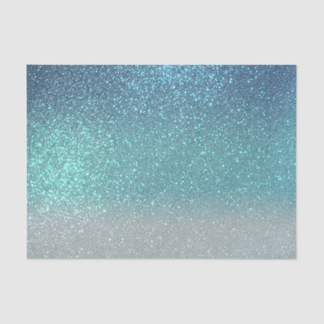 Bright Blue Teal Sparkly Glitter Ombre Gradient Tissue Paper (Front)