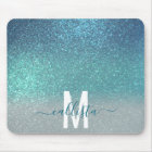Bright Blue Teal Sparkly Glitter Ombre Monogram
