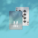 Bright Blue Teal Sparkly Glitter Ombre Monogram Playing Cards<br><div class="desc">This elegant, glamourous, and chic print is perfect for the trendy and stylish girly girl. It features a faux printed sparkly bright blue glitter into teal green into pastel blue triple gradient ombre. It's modern, pretty, girly, unique, and cool. Just customise this design with your own personalised monogram family name...</div>