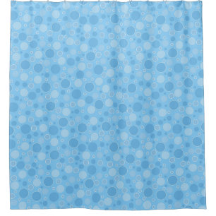 bright blue tones with polka dots in retro sixties shower curtain