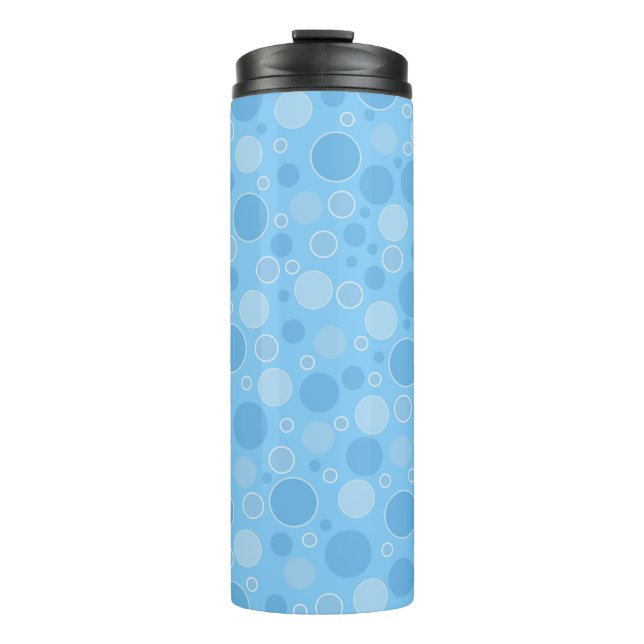 bright blue tones with polka dots in retro sixties thermal tumbler (Front)