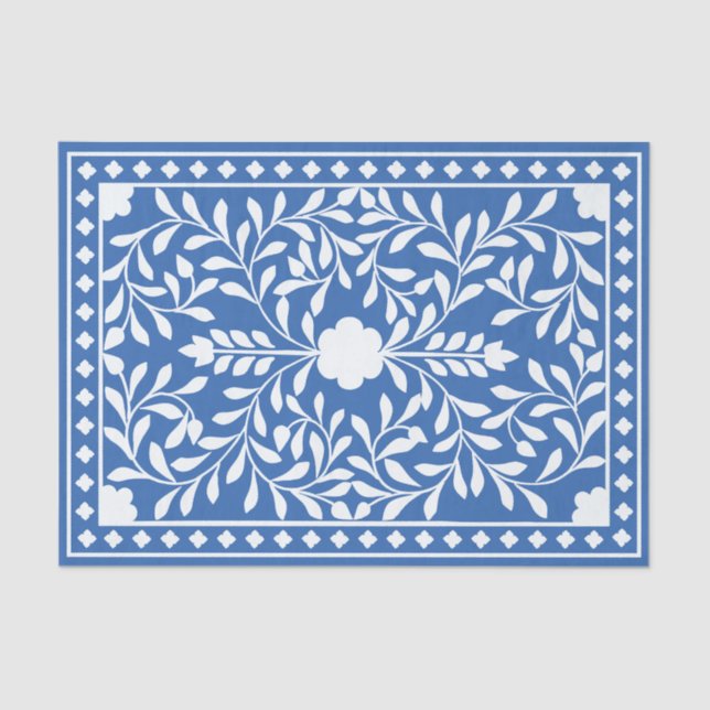 Bright Blue Traditional Bone Inlay Decoupage Paper (Front)