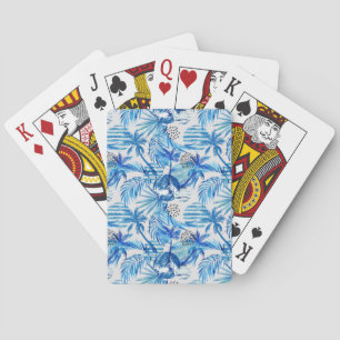 Bright Blue Tropical Watercolor Pattern Playing Cards