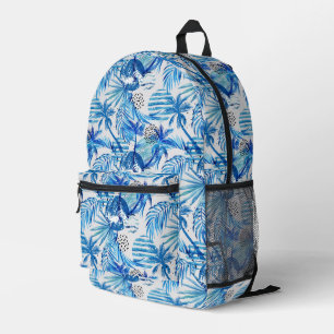 Bright Blue Tropical Watercolor Pattern Printed Backpack