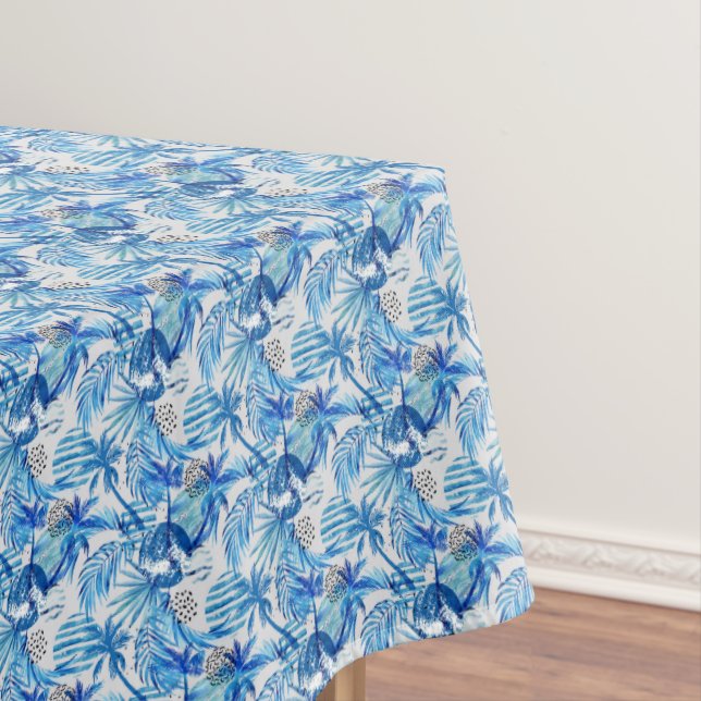 Bright Blue Tropical Watercolor Pattern Tablecloth (In Situ)