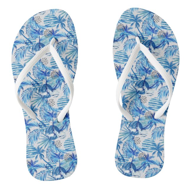 Bright Blue Tropical Watercolor Pattern Thongs (Footbed)