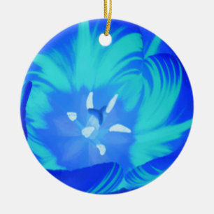 Bright Blue Tulip Custom Birthday Ceramic Tree Decoration