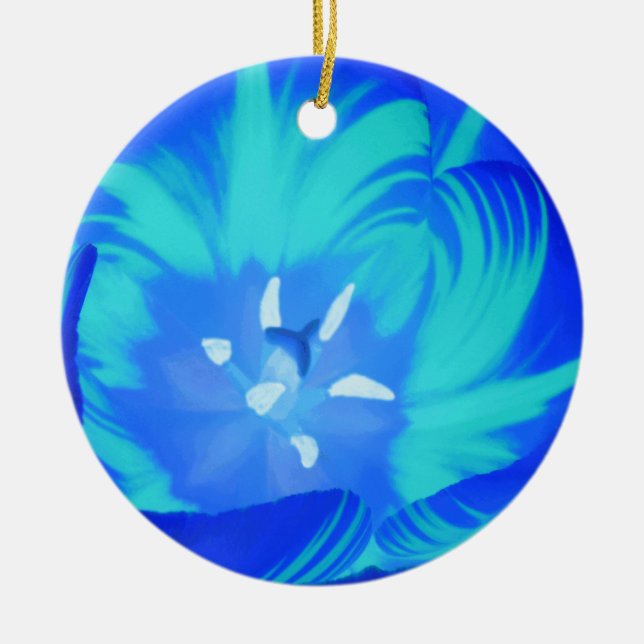 Bright Blue Tulip Custom Birthday Ceramic Tree Decoration (Front)
