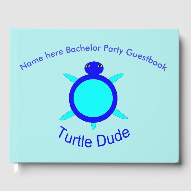Bright Blue Turtle Dude Bachelor Party Guestbook (Front)