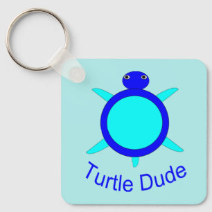 Bright Blue Turtle Dude Custom Key Ring