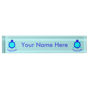 Bright Blue Turtle Dude Custom Nameplate