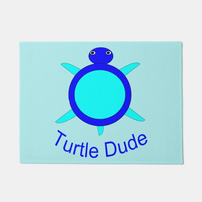 Bright Blue Turtle Dude Doormat (Front)