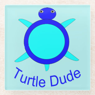 Bright Blue Turtle Dude Glass Coaster