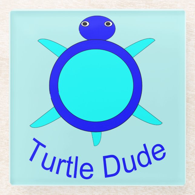 Bright Blue Turtle Dude Glass Coaster (Front)
