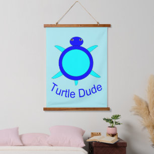 Bright Blue Turtle Dude Hanging Tapestry