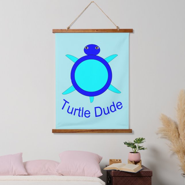 Bright Blue Turtle Dude Hanging Tapestry (Bedroom)