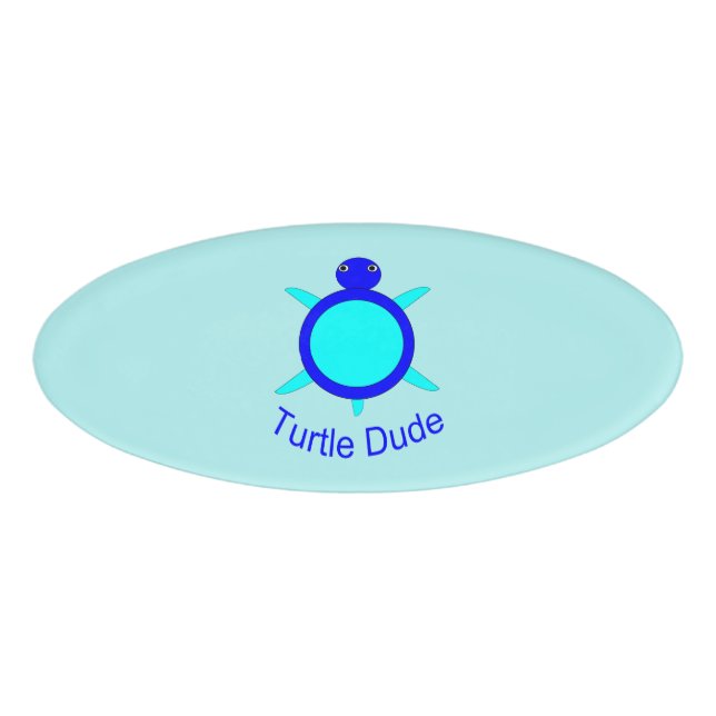 Bright Blue Turtle Dude Name Tag (Front)