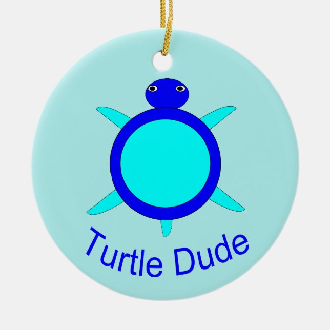 Bright Blue Turtle Dude Ornament (Front)