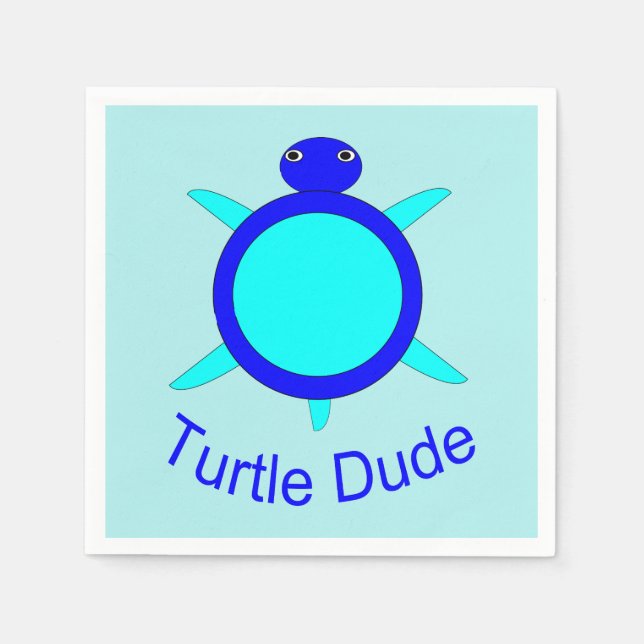 Bright Blue Turtle Dude Paper Napkins (Front)