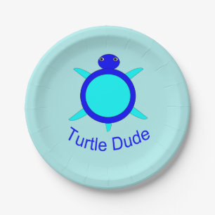 Bright Blue Turtle Dude Paper Party Plate