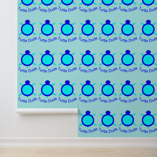 Bright Blue Turtle Dude Patterned Wallpaper