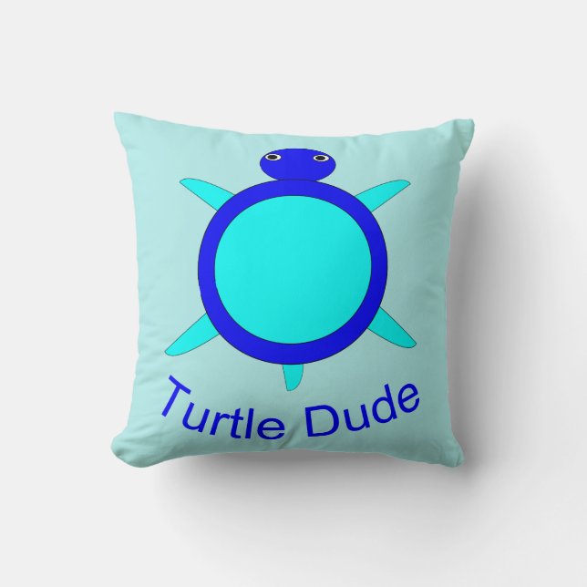 Bright Blue Turtle Dude Pillow (Front)