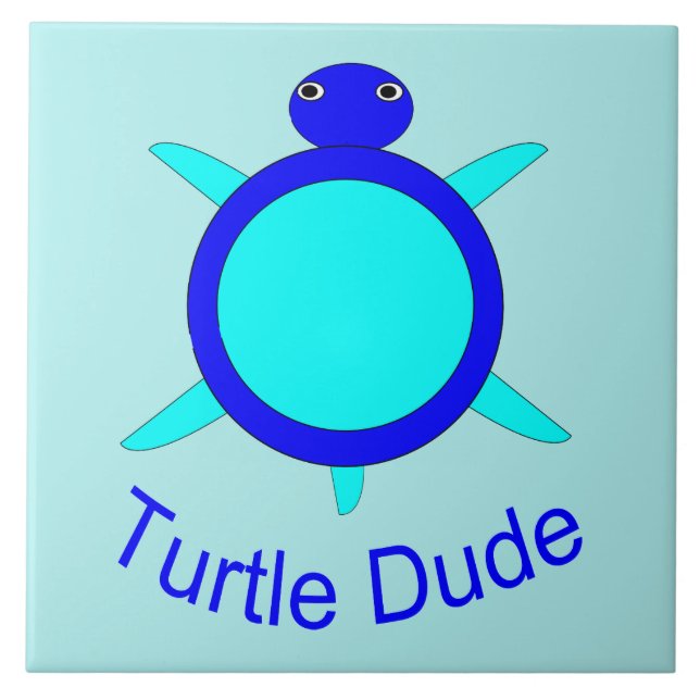 Bright Blue Turtle Dude Tile (Front)