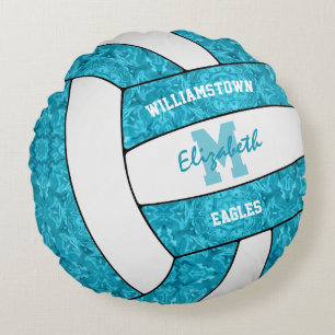 bright blue volleyball girls sports room decor round cushion